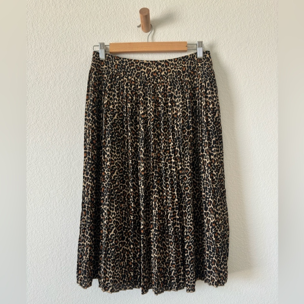 J Crew pleated animal leopard print midi skirt